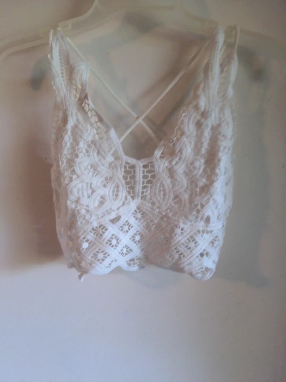 White Lace Cropped Tank Top with Crisscross Back